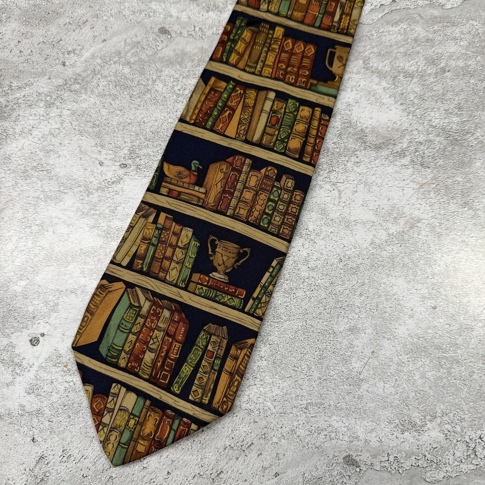 VTG Alynn Neckwear Silk Tie Mens OS Books Duck Ex Libris‎ Made In USA Necktie